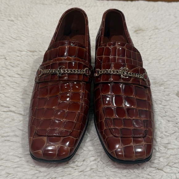 New Christian Louboutin Mj Croc Embossed Loafer 50 Block Heel Acajou Sz 38 US 8 - Picture 2 of 13